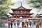 Senso-ji Temple watercolor in japan