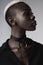 Sensual african american woman wearing leather choker