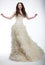 Sensual bride in lush white nuptial dress