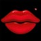 Sensual and bright red woman lips isolated on black.