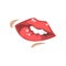 Sensual female mouth biting red lower lip, emotional lips of young woman vector Illustration on a white background