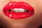 Sensual lips with honey closeup
