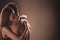 sensual nude couple embracing with closed eyes,