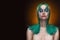 Sensual portrait of beautiful dyed green hair naked shoulders cl