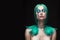 Sensual portrait of beautiful dyed green hair naked shoulders cl