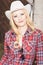 Sensual Smiling Happy Blond Cowgirl wearing Stetson