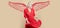 Sensual woman angel with wings. Valentines day panoramic photo banner. Woman dancer wearing red dance dress. Elegance