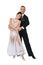 Sensual woman and man dance. Bride in white dress and groom in tuxedo. Couple of ballroom dancers in love. Valentines day celebrat