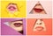 Sensual women with different color lipsticks, closeup.