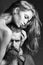 Sensual young couple making love in bedroom. Couple secrets fantasy. man and woman embracing