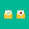 Sent email and unsent email icons colored on a light green background. Vector EPS10