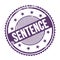 SENTENCE text written on purple indigo grungy round stamp