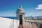 Sentry Box of San Cristobal Castle with Skyline of San Juan and