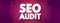 Seo Audit - process of analyzing how well your web presence relates to best practices, text concept background