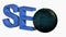 SEO blue write with rotating Earth instead of the O letter - 3D rendering video