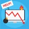 Seo crisis management. Computer is on fire, bomb, table Help. illustration