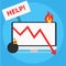 Seo crisis management. Computer is on fire, bomb, table Help. vector illustration