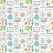 SEO and development seamless pattern with linear icons.