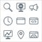 seo line icons. linear set. quality vector line set such as setting, pin, stats, html, web page, time, sound, web