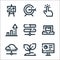 Seo marketing line icons. linear set. quality vector line set such as report, tree, server, laptop, server, chart, touch, goal