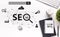 Seo Optimization Scheme With Web Icons, White Office Table Background