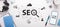 Seo Scheme With Icons Over White Office Desk, Panorama, Collage