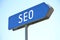 SEO - search engine optimization - blue signpost, sky