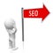 SEO - search engine optimization - signpost with one arrow, cartoon character