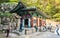 Seokguram grotto entrance view with Asian tourists in Gyeongju South Korea