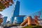 SEOUL, KOREA, NOVEMBER 7, 2019: ASEM Tower and Gangnam style monument in Seoul, Republic of Korea