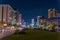 SEOUL, KOREA, OCTOBER 17, 2019: Night view of a boulevard leading to the Gyeongbokgung palace in Seoul, Republic of Korea