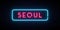 Seoul neon sign. Bright light signboard.