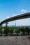 Seoul,South Korea-July 2019: Ttukseom Cheongdam bridge with Lotte World Tower view at Ttukseom Hangang Park