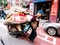 Seoul, South Korea - June 8, 2017: An elderly man carrying the cart with paper trash in the downtown in Seoul