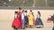 Seoul,South Korea-March 2018: Group of foreign tourists wearing Korean Traditional Hanbok, at Gyeongbokgung Palace