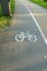 Separate bicycle lane for riding bicycles. White painted bike on asphalt
