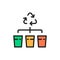 Separate garbage collection, waste sorting flat color line icon.