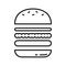 Separate layered hamburger. Linear logo of sandwich with layers of bun and stuffing. Black white illustration of meat or vegan