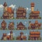 Separate models of pixel buildings. 16 pixel, highly detailed, games