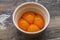 Separated yolks from albumen in a small bole