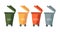 Separation concept. Vector collection of colored bins for separate collection of garbage. Basket with inscriptions glass, paper,