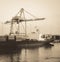 Sepia Antique Photo Cargo Container Ship at Port