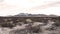 Sepia desert landscape with mountains in the background.