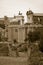 Sepia image of Roman Forum with Temple of Antoninus and Faustina in background, Rome, Italy, Europe