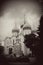 Sepia photo of Church Domes in Trinity Sergius Lavra