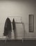 Sepia photography, minimalism photo, mirror, hangers and clothes, home details, shadows, style photo