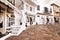 Sepia photography of shops at Hydra island Greece