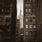 Sepia shot of the buildings of New York city with the Empire State building in the background