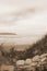 Sepia stone wall shelter on a beautiful beach