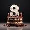 Sepia Tone Chocolate Birthday Cake With Burning Number Eight Candles